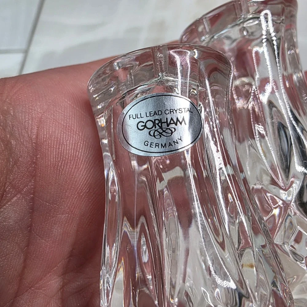 Gorham Full Lead Crystal Salt and Pepper Shakers Diamond Cut Germany 3‎ Inch S3